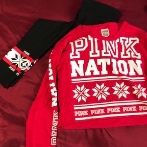 PINK/VS WINTER LEGGINGS AND CROP TOP SET
